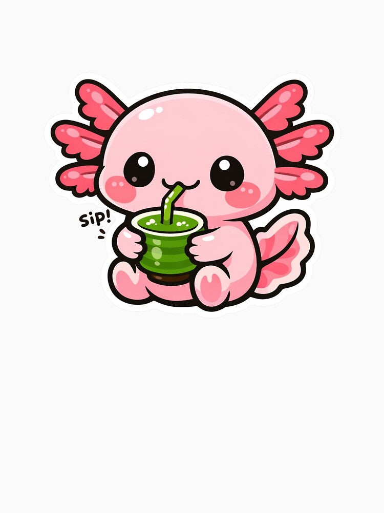 Cute Axolotl Matcha Tea - Kawaii Boba Aesthetic Sticker by AuraArtistica