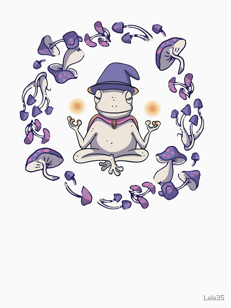 Meditating Frog Cottagecore Mushroom Mystical Fairycore Yoga Frog by Lala35