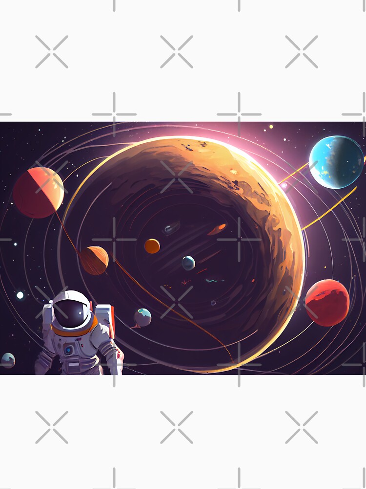Solar system. Colorful planets, galaxy and universe. Astronaut in space. Space cartoon by anytka
