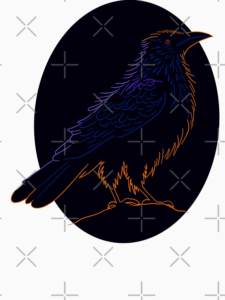 Crow design in blue, purple and orange lines by DaveDanchuk
