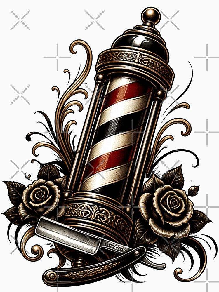 Vintage Barber Pole and Straight Razor Tattoo Flash by Barber MD Culture