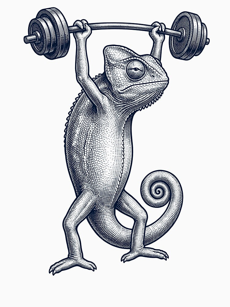 Vintage Chameleon Weightlifting Deadlift Gym Animal Lover by DoodleTortle