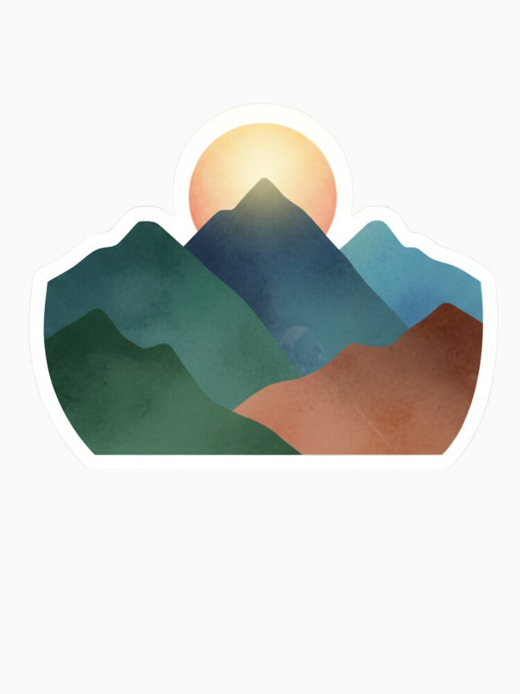 "Sunset Mountain Serenity: Minimalist Watercolor Landscape Sticker by MonaRose_Art