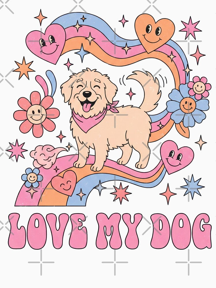Golden Dog Surrounded By Hearts by Flying Doggo