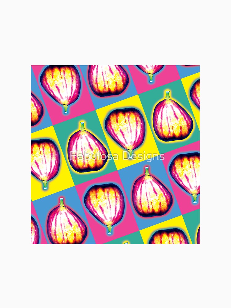 Colourful Pop Art Fig Pattern on Bold Checkerboard Background by Fabulosa Designs