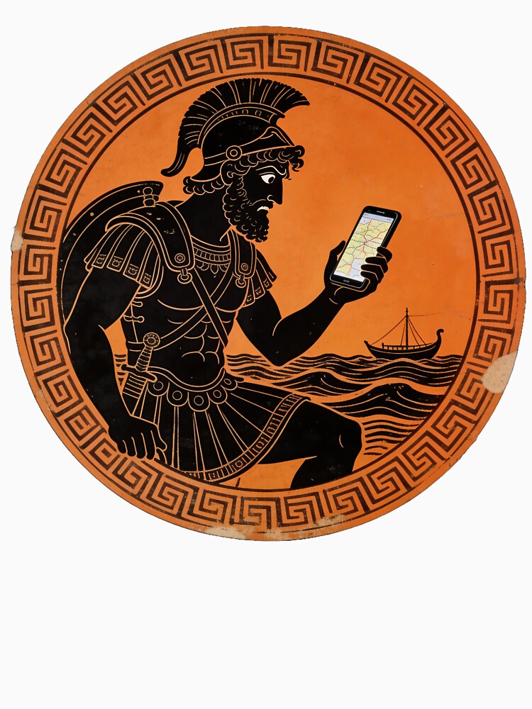 Odysseus Google Maps Recalculating 10 Year Route - Funny Greek Vase Art by HistoricHumor