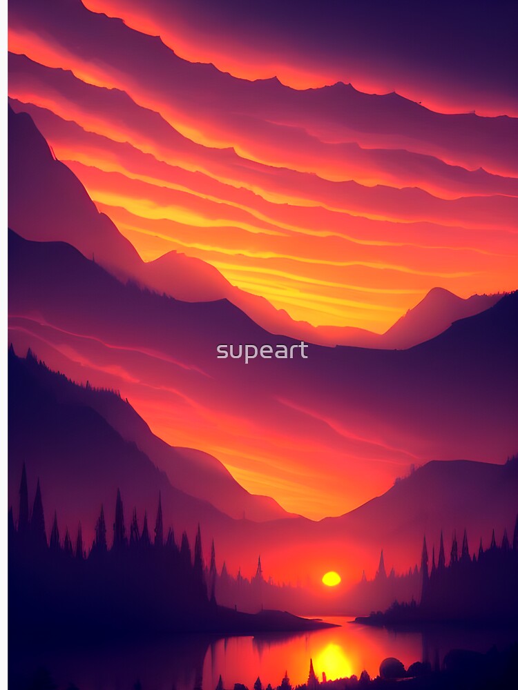 Enhance Your Home with Our Beautiful Minimalist Landscape Mountain Trees Print Collection by supeart