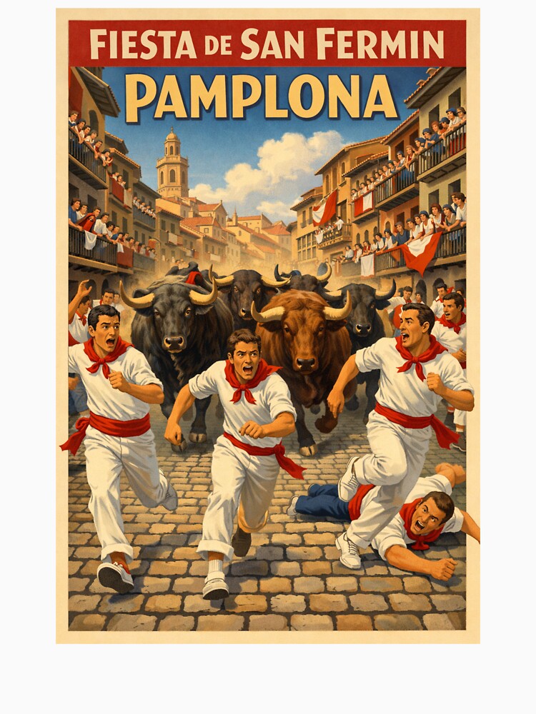Running of the Bulls Pamplona! Vintage Retro Design by VintageImageInc