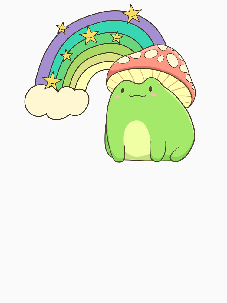 Cottagecore Frog With Rainbow, Toadstool Mushroom Hat by Delightfully Cynical