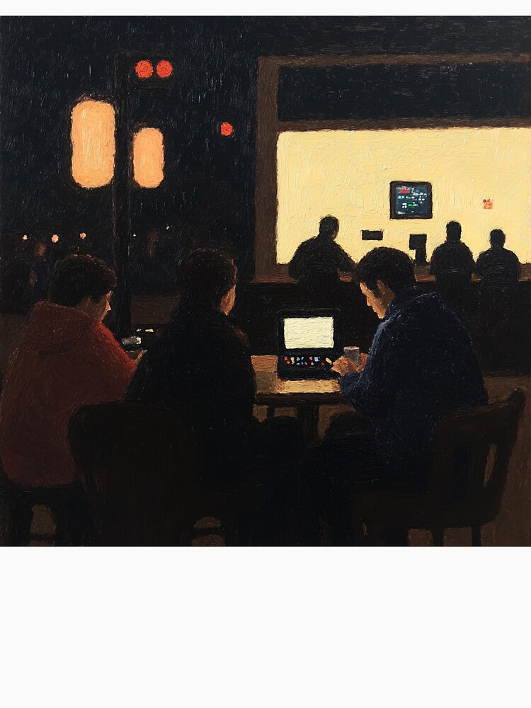 Gaming cafe | Post-impressionist painting style by ComicsFactory