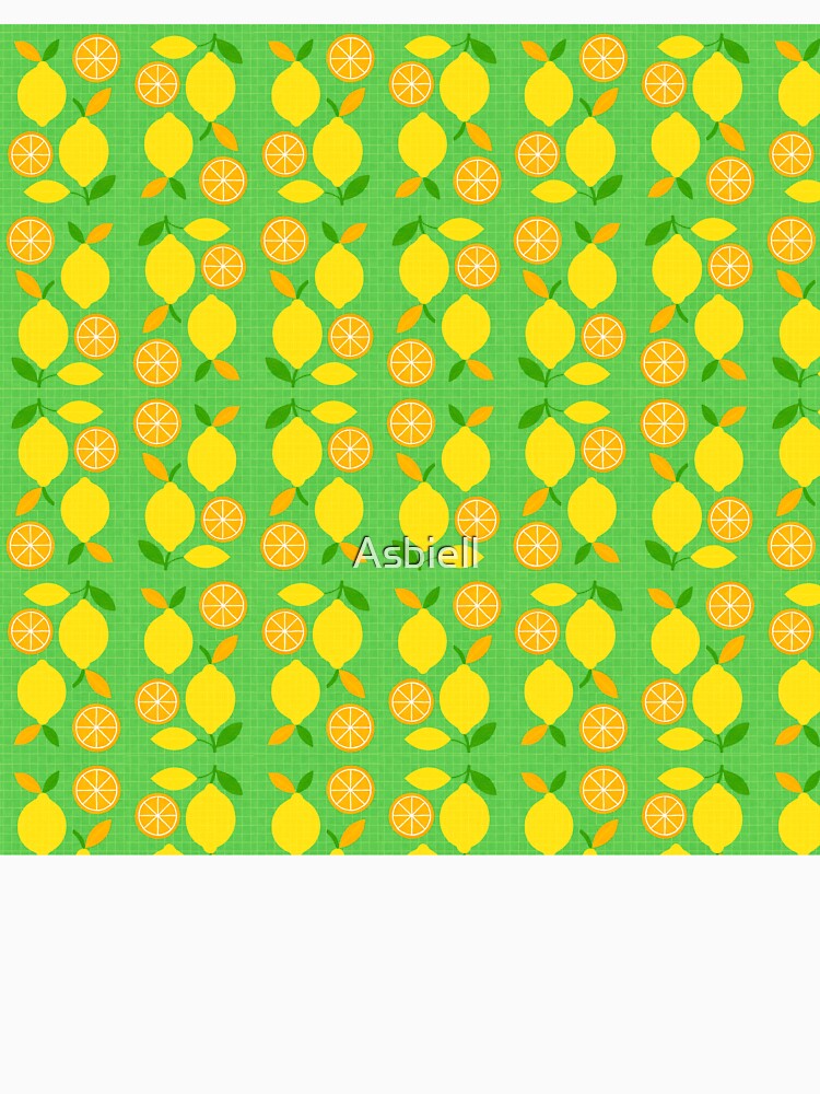 Citrus Geometry – Lemons and Oranges on Green Grid by Asbiell