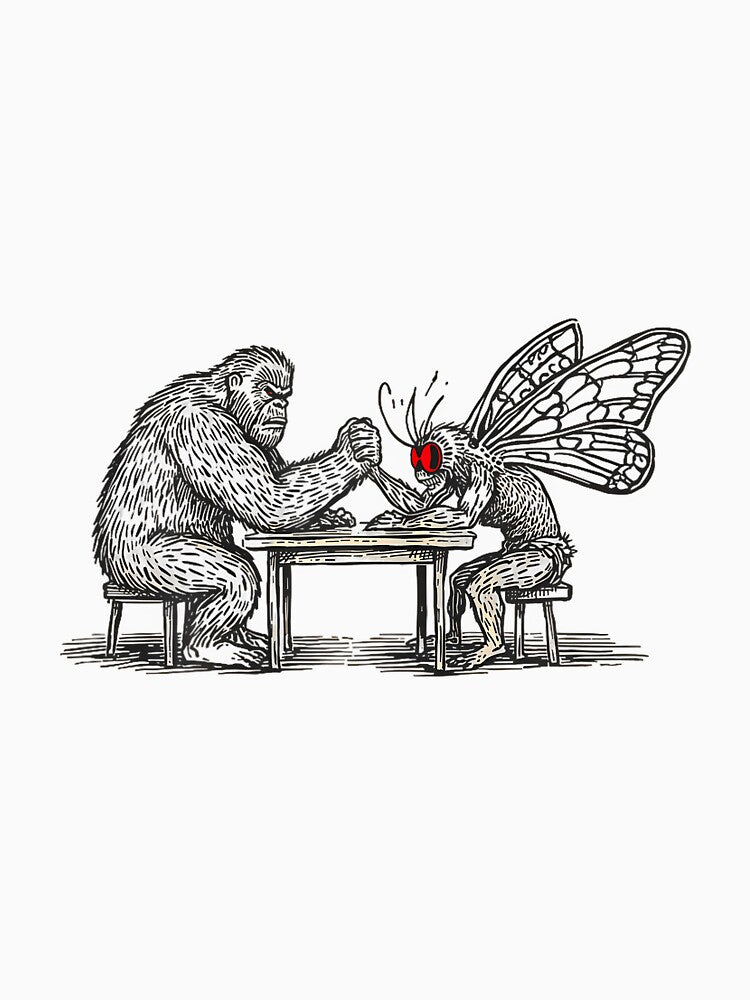 Bigfoot vs Mothman Funny Cryptid Arm Wrestling for Men Women by mjohnson9