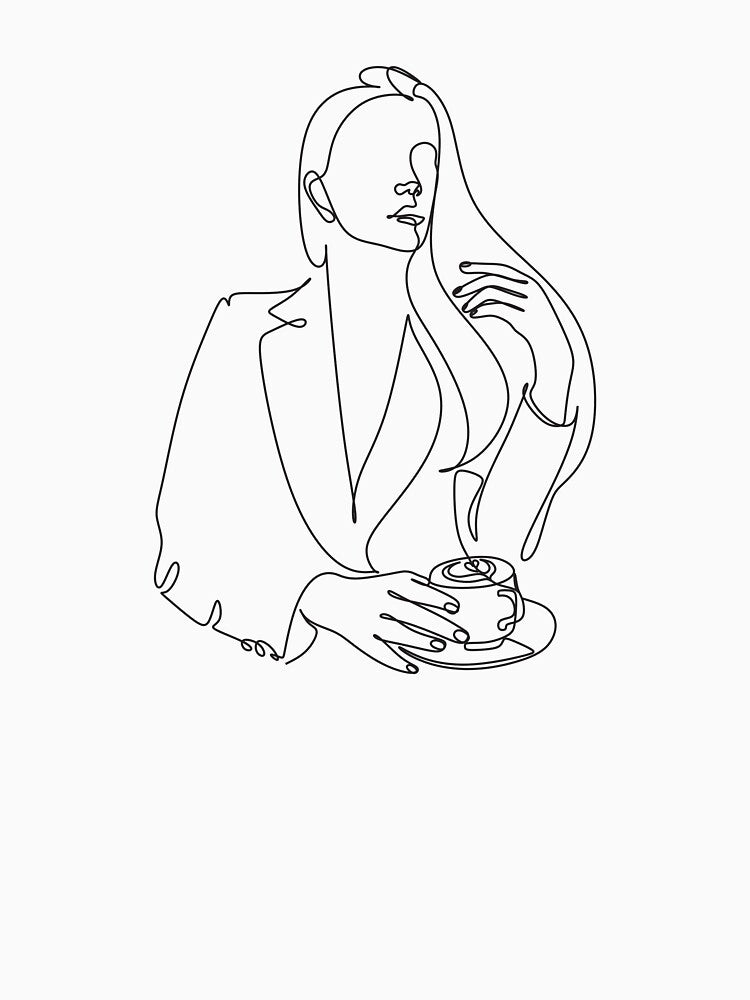 Minimalist One Line Art: Elegant Woman with Coffee Mug by ZentroShop