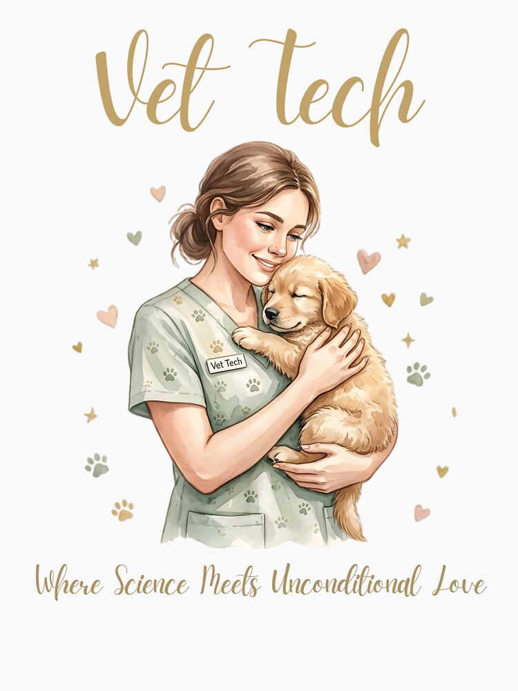 Vet Tech Where Science Meets Unconditional Love — Watercolor Veterinary Technician Golden Retriever Puppy Gift Shirt by CottonFirst