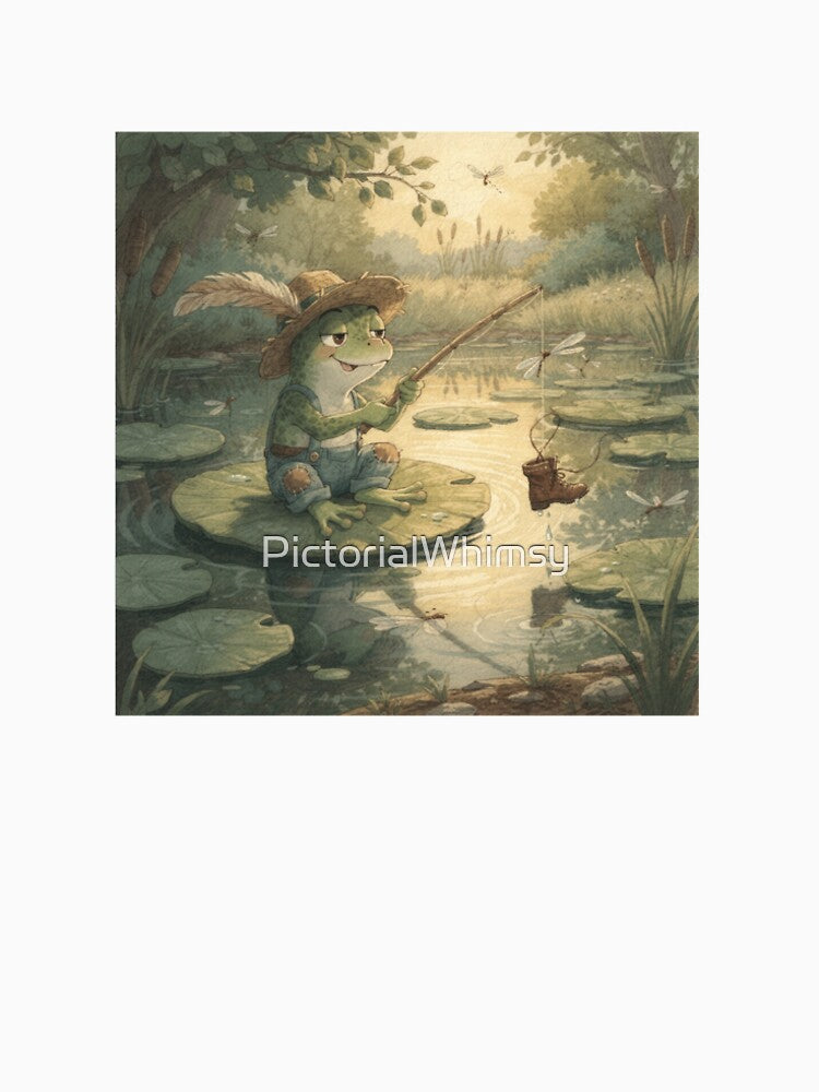 Frog Fisherman Caught a Tiny Boot Funny Art by PictorialWhimsy