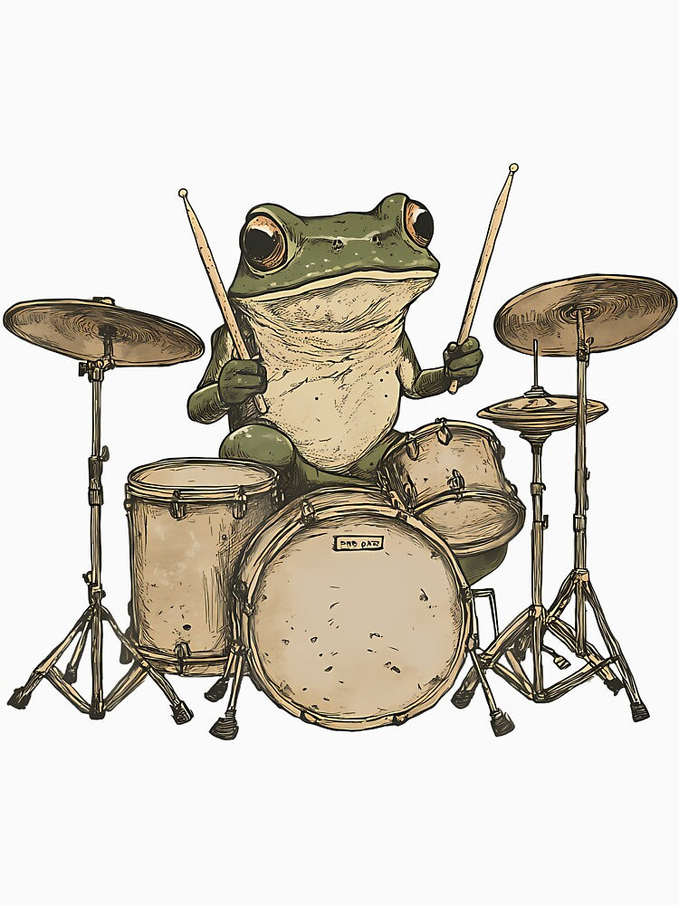Cute Cottagecore Aesthetic Frog Playing Drums by LunaDangelo