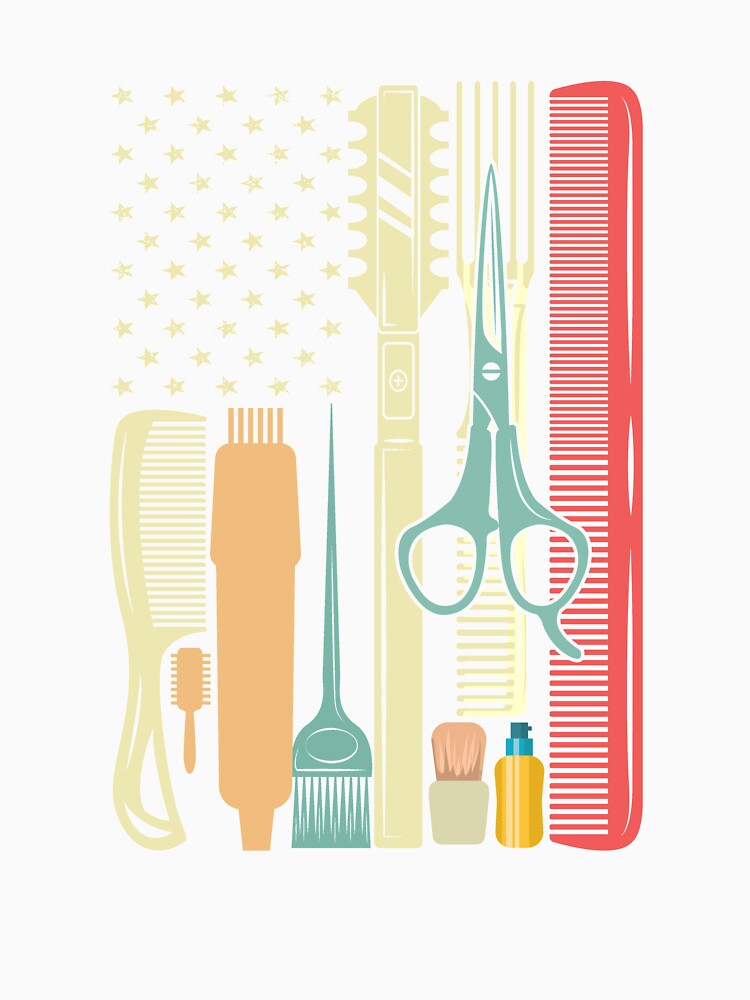 Hair Cutting Instruments with American Flag Funny Hair Stylist by patroart