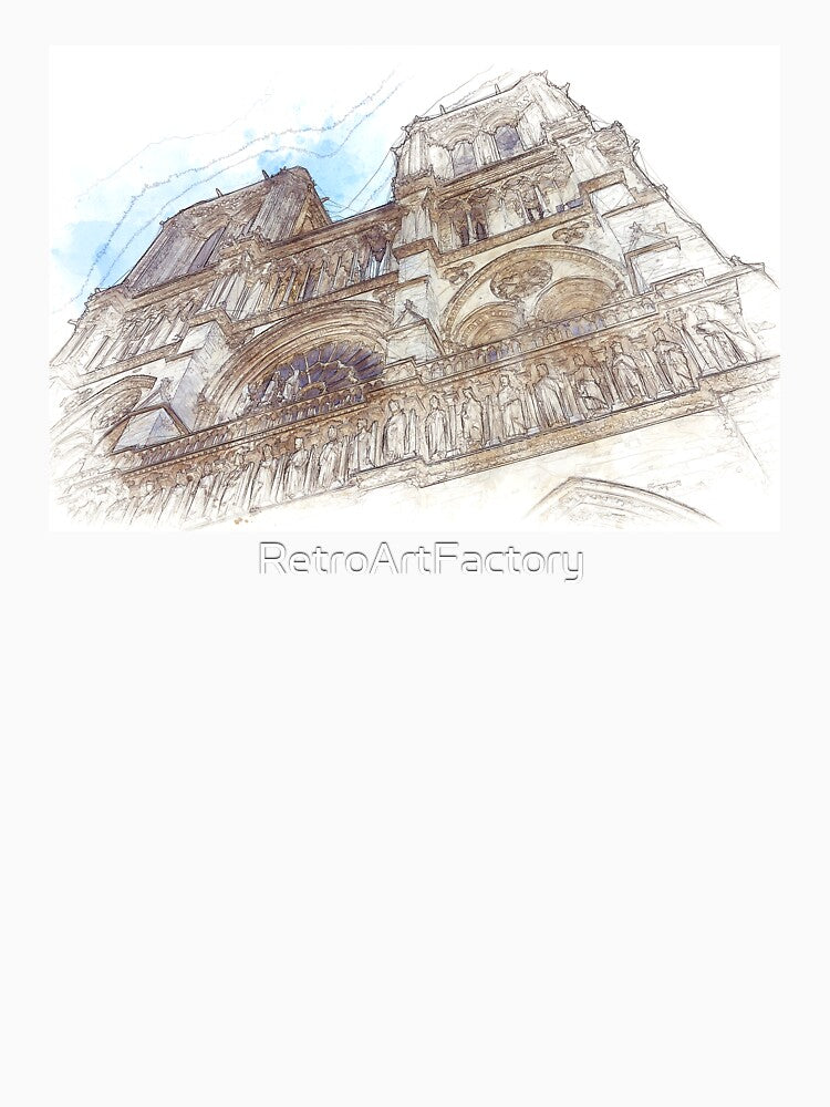 The Towers of Notre Dame Cathedral, Paris, France - Line and Wash Sketch by Retro Art Factory