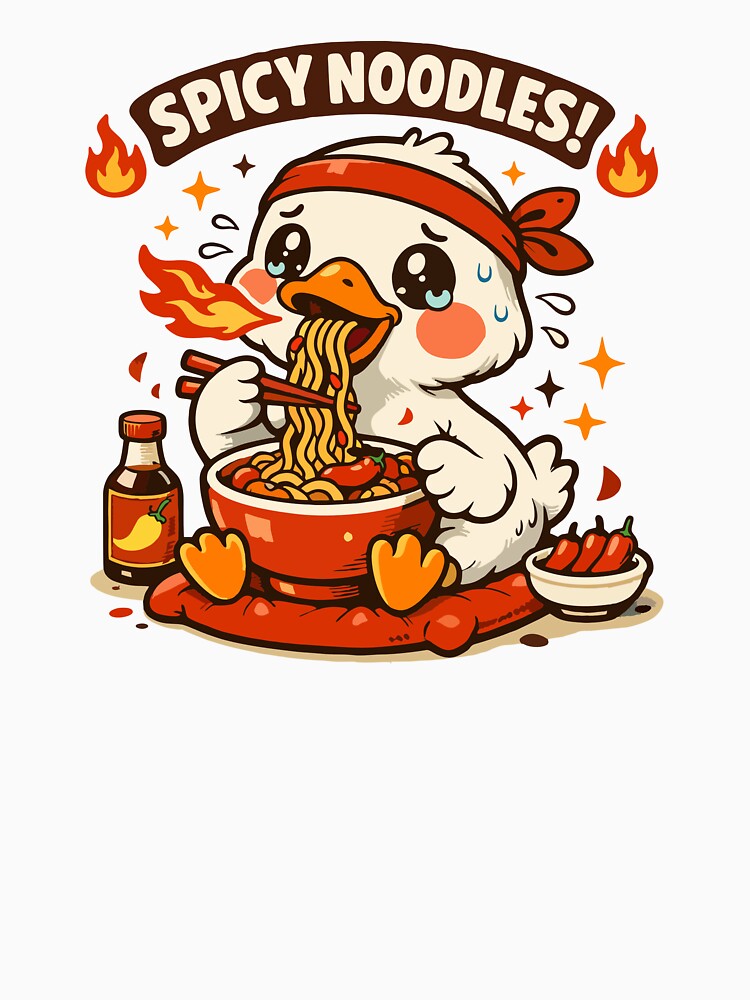 Spicy Noodles Cute Duck – Funny Kawaii Food Illustration by Mikoff04-arts