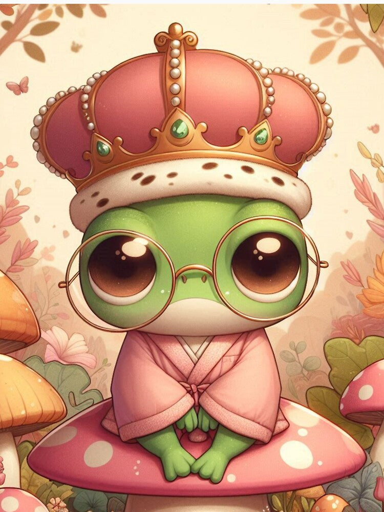 Royal Frog on a Mushroom, Cute Cottagecore Frog Prince Art by Trueways