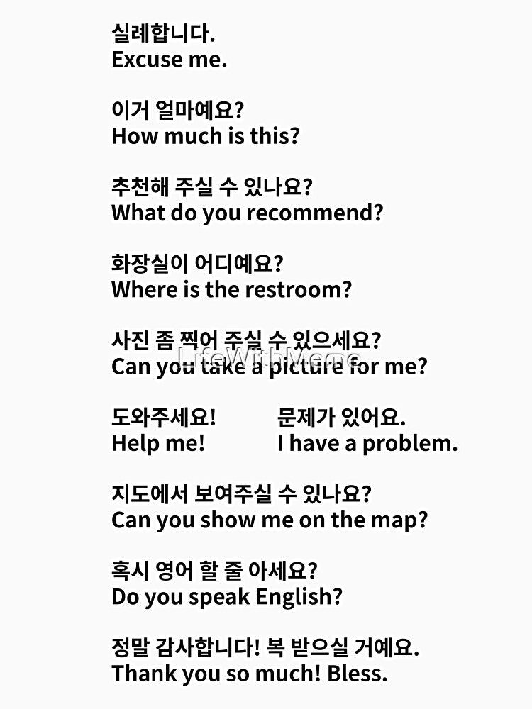 Survival Phrases in Korean to English (Polite version) by LifeWithMeme