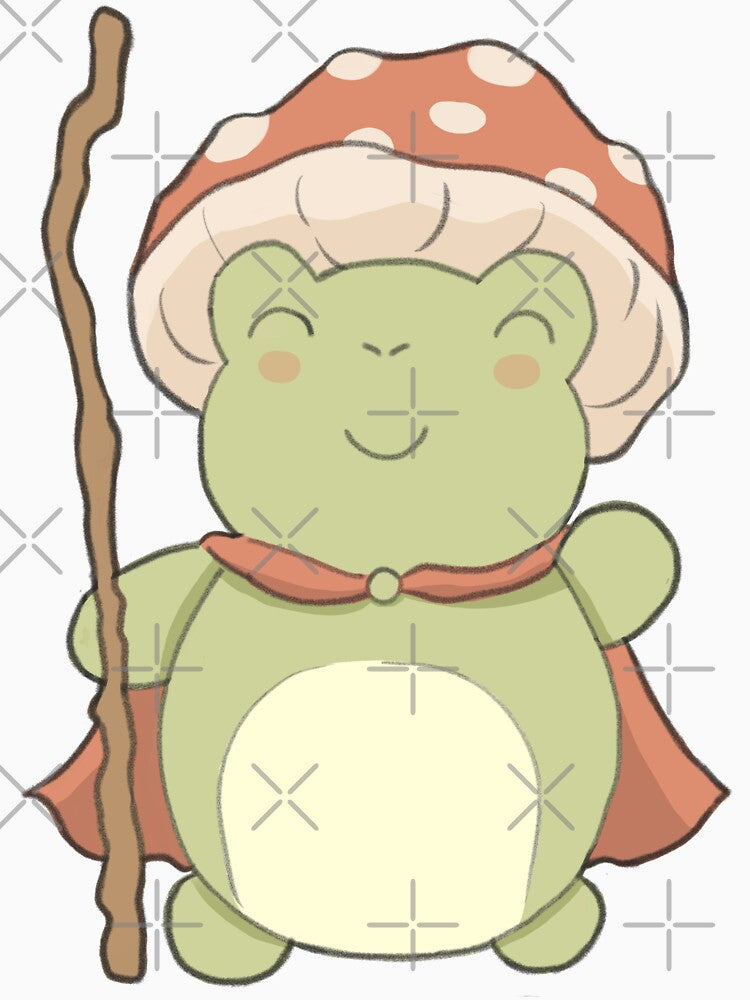 Cute cottagecore frog illustration with mushroom hat by NeurodiverseTea