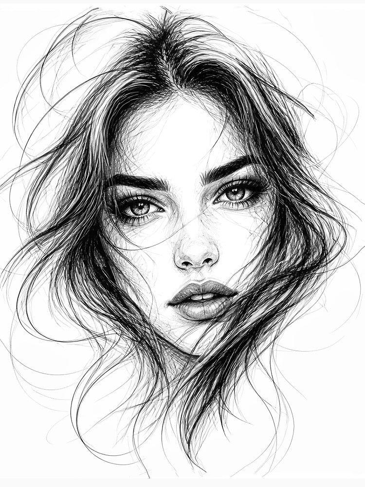 Pencil Line Drawing Female Portrait 7 by Yontartov