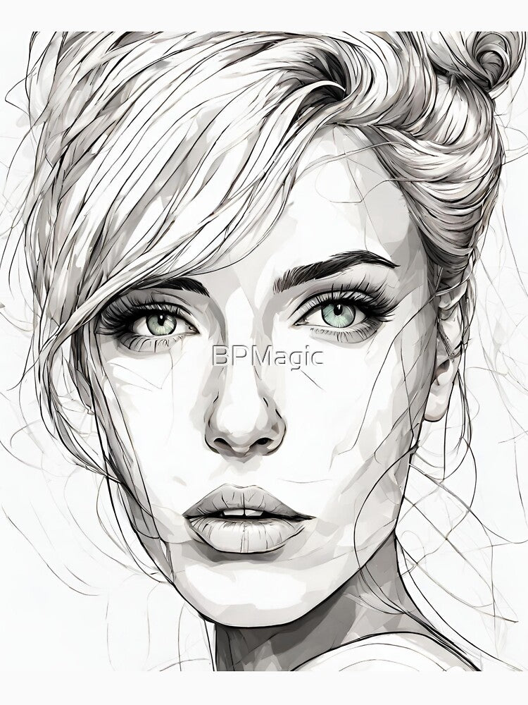 Monochrome Mastery: Abstract Portrait Line Art in Black & White - Thérèse by BPMagic