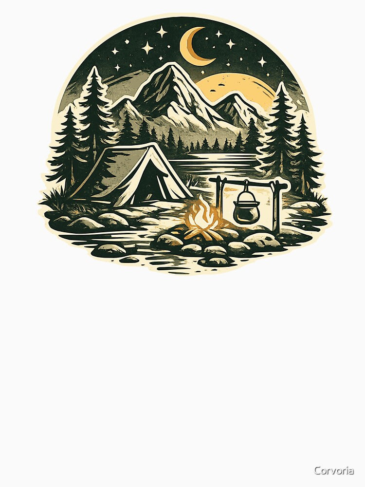 Vintage Camping Mountain Night Scene by Corvoria