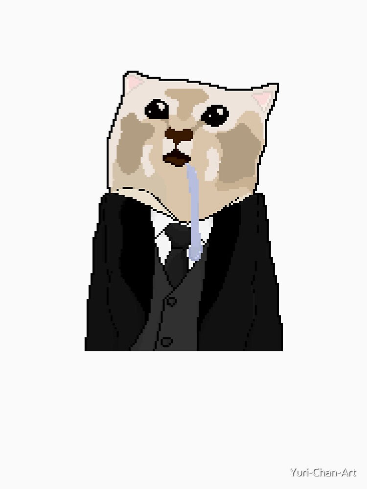 Pixel drooling cat in suit by Yuri-Chan-Art