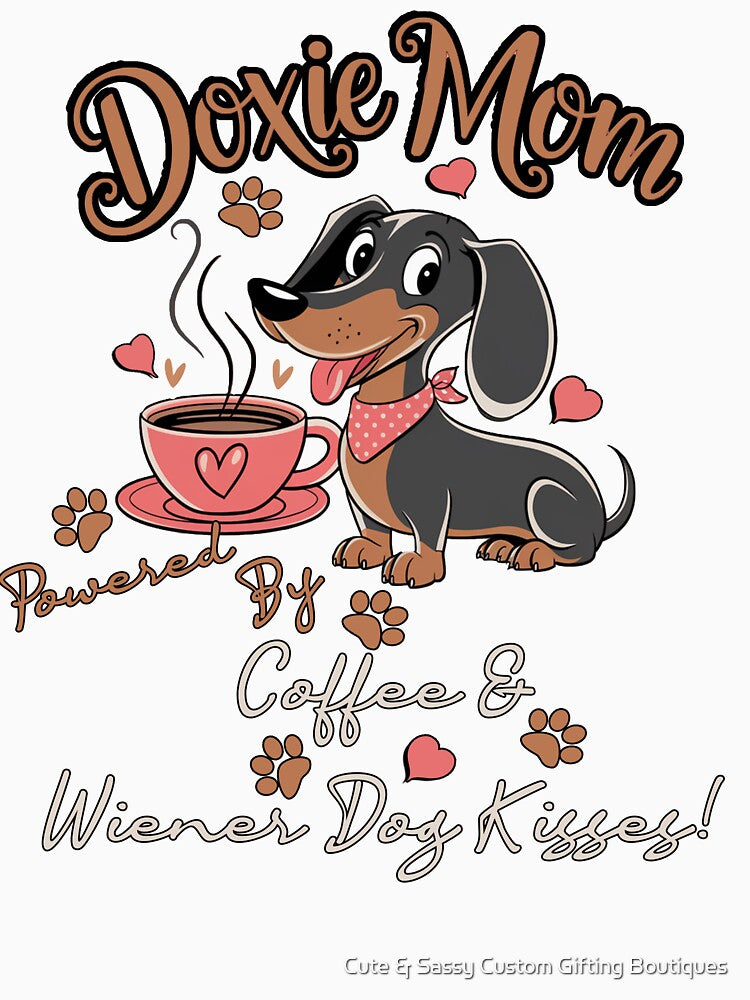 Dachshund Funny Doxie Mom Powered By Coffee & Wiener Dog by Cute & Sassy Custom Gifting Boutiques
