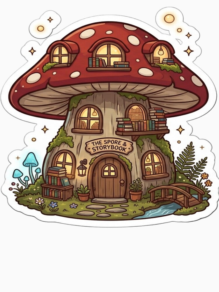Cozy Mushroom House Sticker | Whimsical Fairy Cottage | Cute Cottagecore Book Lover Vinyl Decal by AdityaShop18
