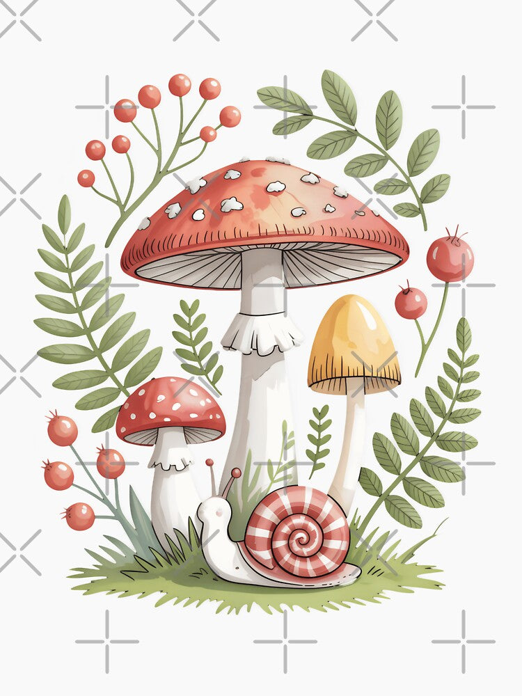 Cute Snail And Mushroom Botanical Cottagecore Forest by Aesthetic Art