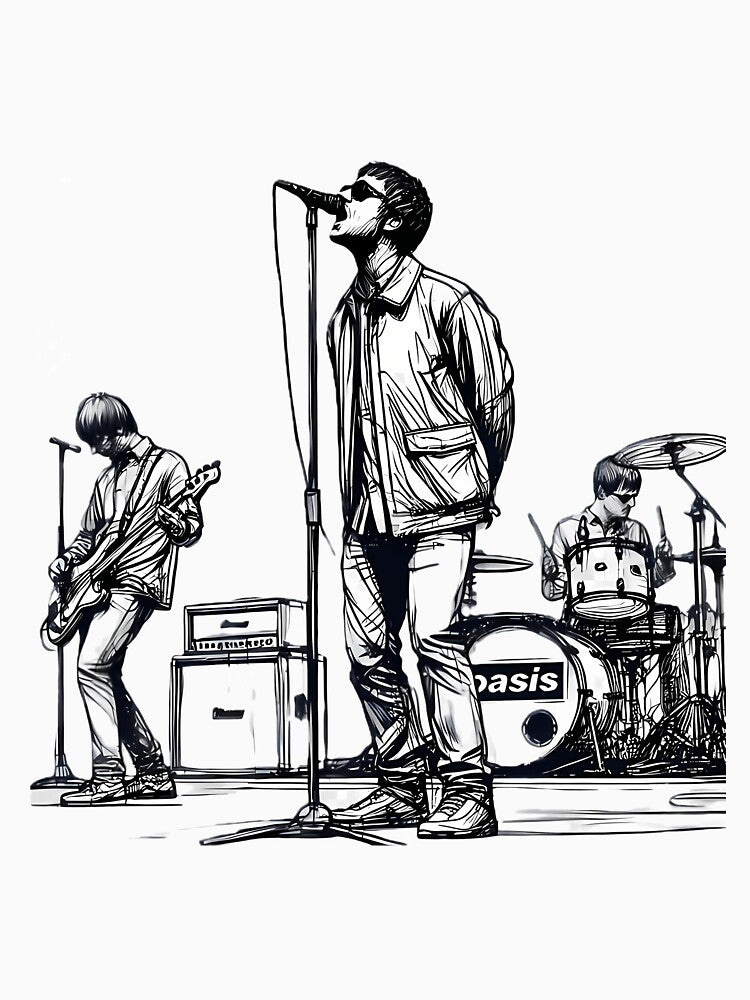 Minimalist Line Art Of Oasis Performing by HattGerla