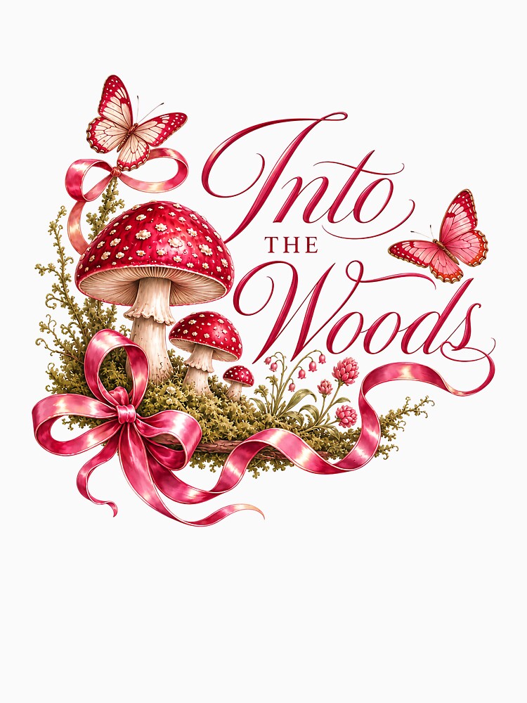 Into the Woods Mushroom & Butterfly Illustration – Whimsical Cottagecore Art Print by QuirkyCloud Designs
