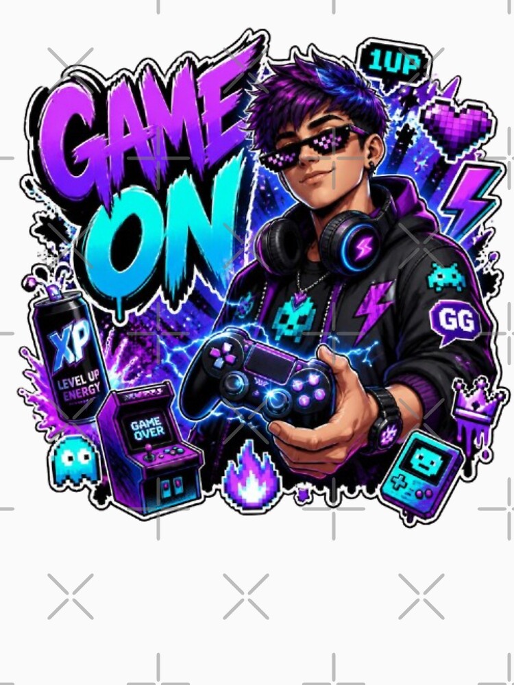 GAME ON Gamer Graphic | Esports Neon Sticker & T-Shirt Design by Stylestickers55