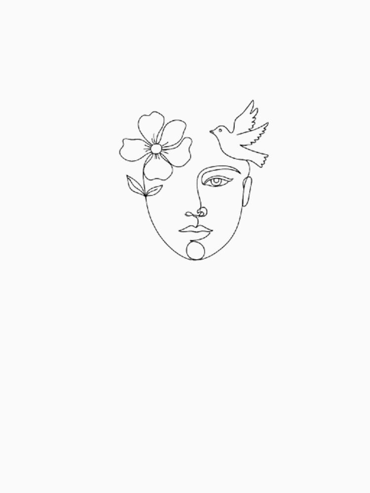 Harmony of Mind – One Line Face with Flower and Bird by AHBBoutique