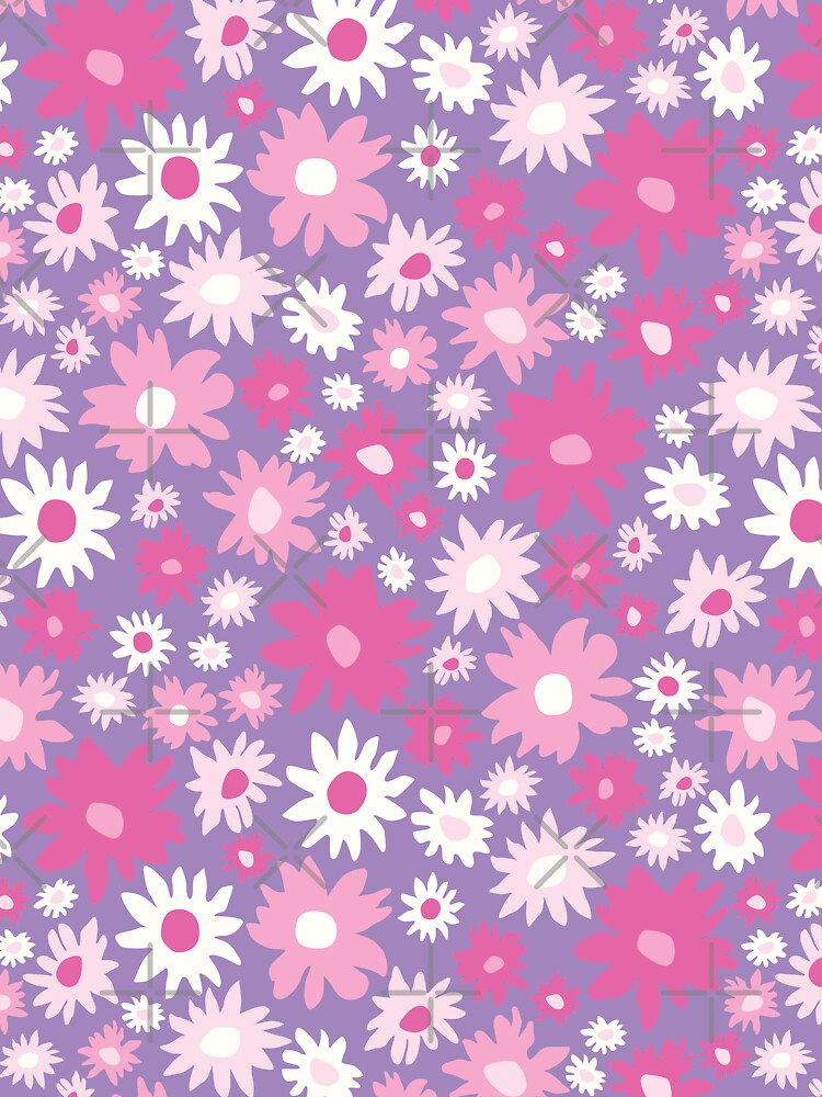 RETRO GROOVY AND FUN FLOWERS PURPLE AND PINK by blomastudios