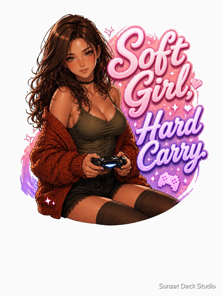 Soft Girl Hard Carry Cute Gamer Girl Design by Sunset Deck Studio
