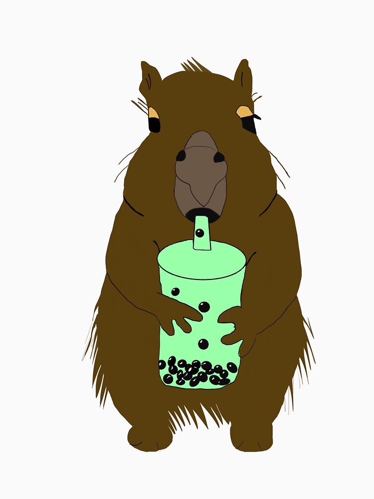 Cute Capybara Drinking Matcha Bubble Tea Illustration by Najomiartstudio