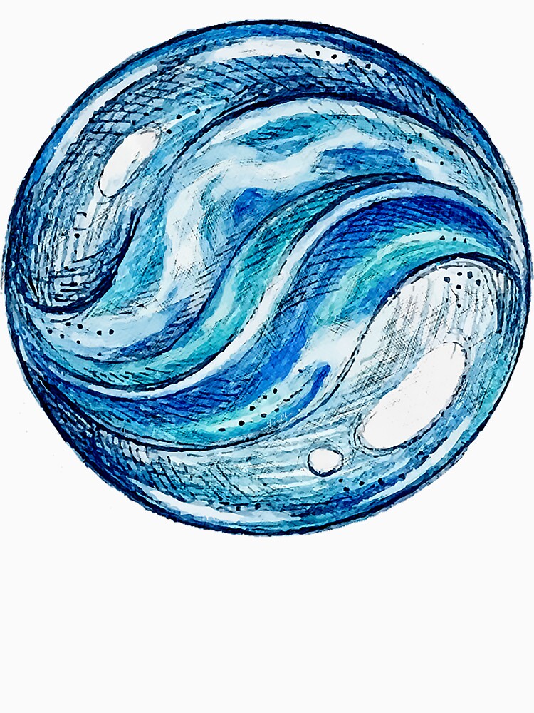 Vintage Blue Glass Marble - Nostalgic Watercolor Art by Hen-C-Art