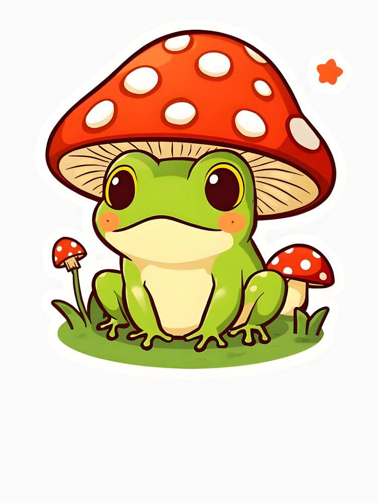 Kawaii Cottagecore Frog with Red Mushroom Hat by OsasChild
