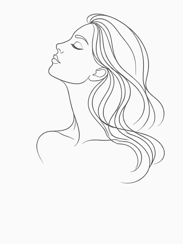 Minimalist Woman Line Art Portrait – Soft Girl Beauty Aesthetic Illustration by SirensSageStone