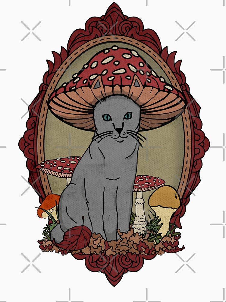 Cottagecore Aesthetic Cat Mushroom Cat Fly Agaric Kawaii Lover Cute Art by alenaz