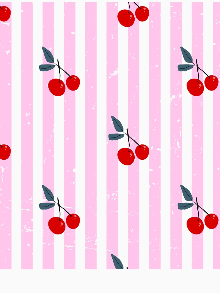 Cherry Stripe Pattern – Cute Pink and Black Retro Fruit Aesthetic by NightSpell