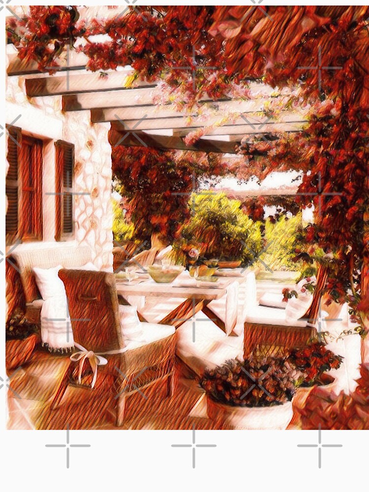 GALATHI Outside Patio surrounded by flowers Reddish - Flowers by Galathi Designs
