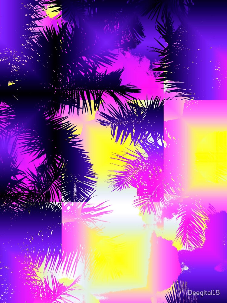Psychedelic Fluorescent Mosaic Tile Palm Tree Glitch effect by Deegital18