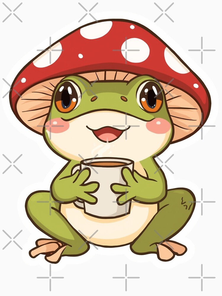 Cute Frog Sticker – Kawaii Cottagecore Frog Drinking Coffee Aesthetic by RouniBoutique