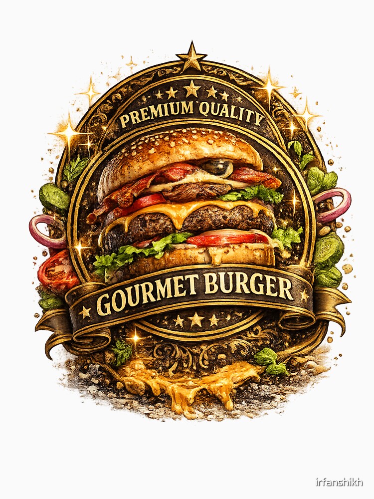 Premium Gourmet Burger Badge | Classic Cheeseburger Vintage Restaurant Sticker by irfanshikh