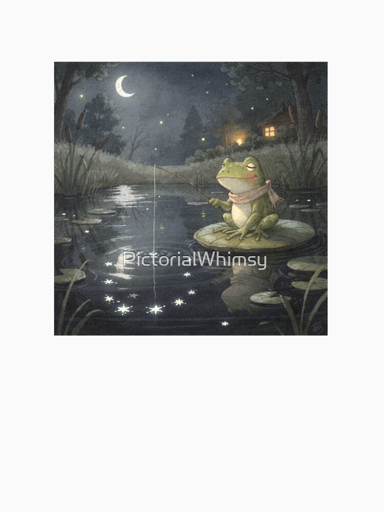 Frog Fishing for Stars — Cottagecore Frog by PictorialWhimsy